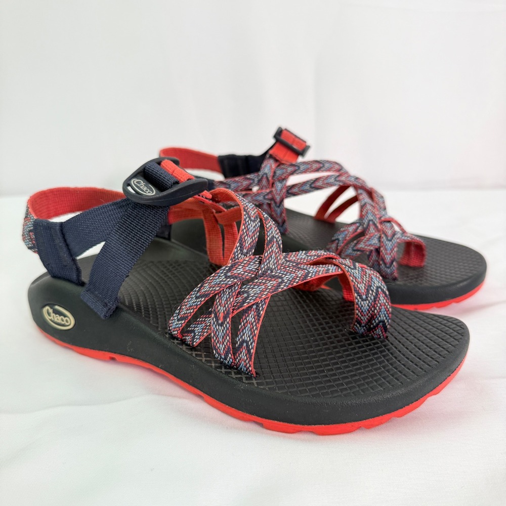 Chaco Z Cloud 2 Sandals Navy Red Chevron Double Strap Toe Loop Womens 8 - Picture 13 of 14
